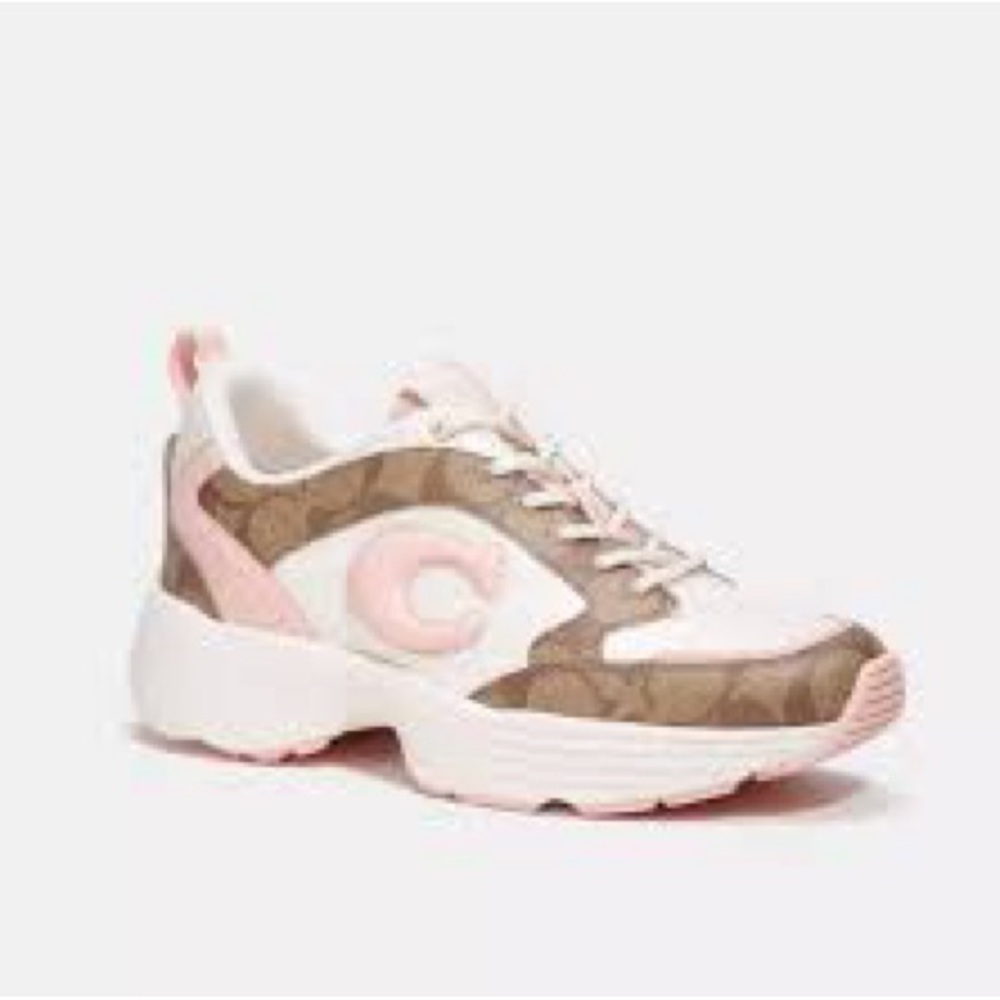 Coach C275 SIG TECH Runner Pink and Khaki Athletic Shoes - Picture 2 of 12